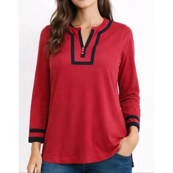 Vineyard vines red with navy trim blouse xs - Picture 1 of 9